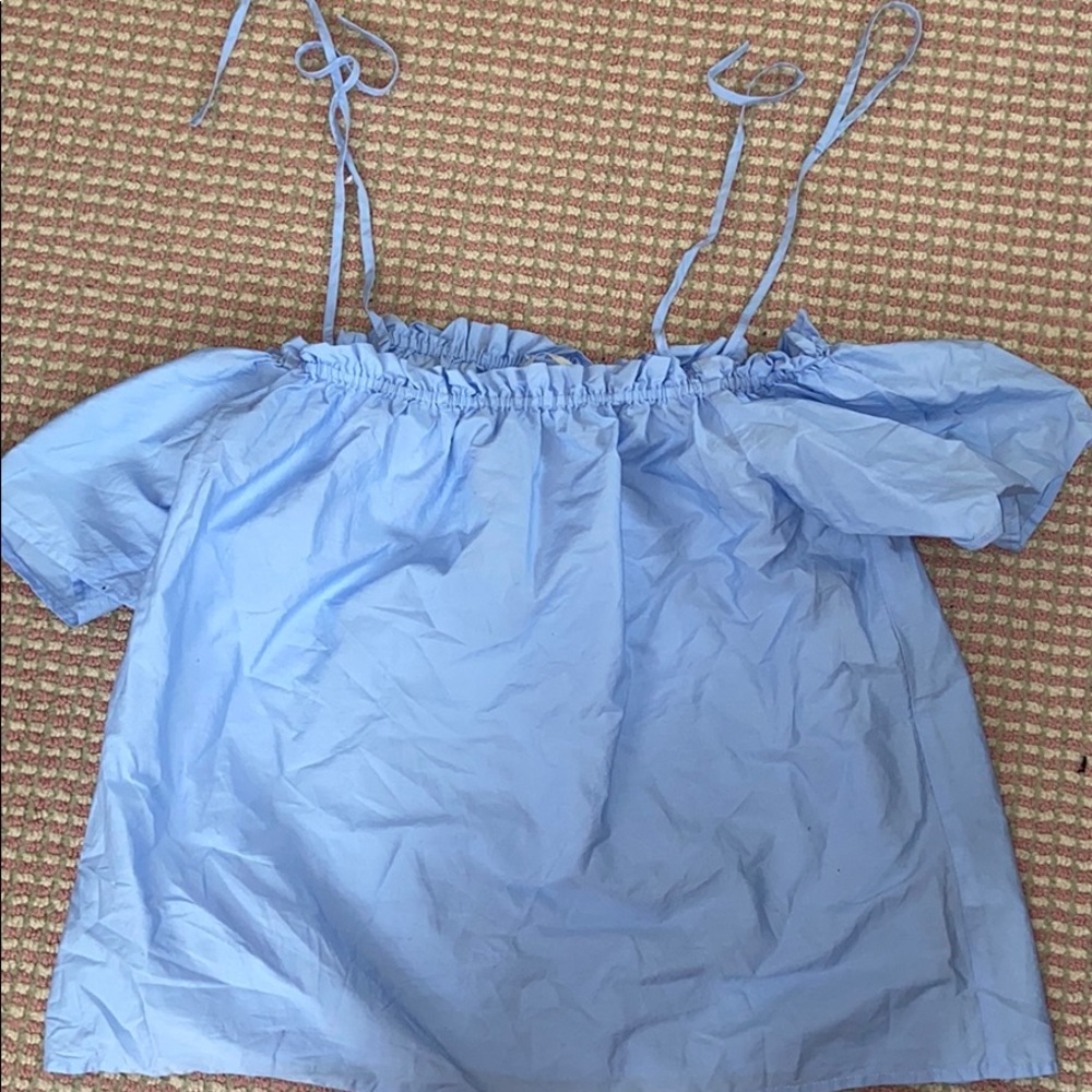 Light blue off the shoulder tie top